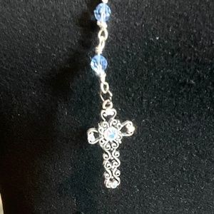 Apostle Creation Silver/Light Blue Crystals/long drop chain with Unique Cross